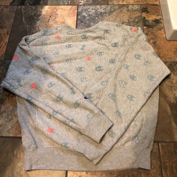 Champion Grey All Over Reverse Weave Sweatshirt - Picture 2 of 4